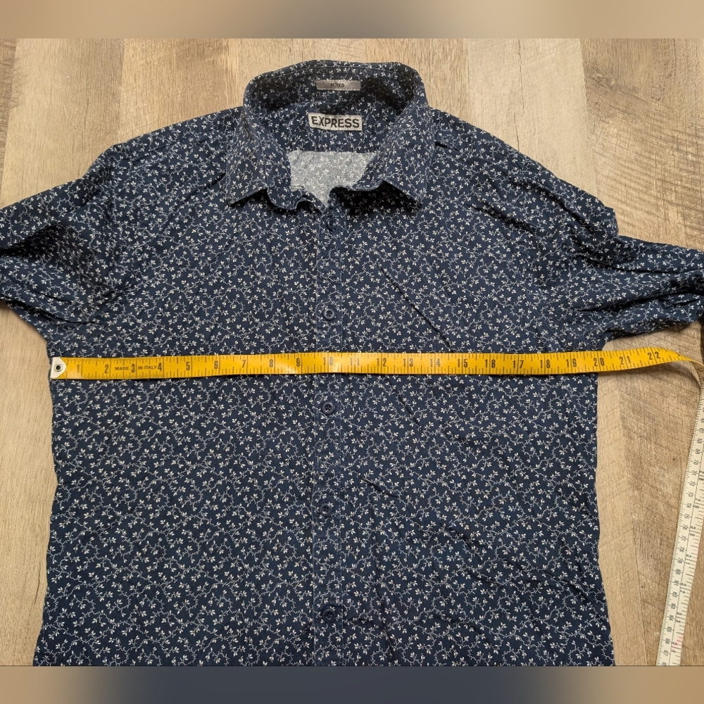 Express Men's Navy Blue Patterned Button Down Shi… - image 6